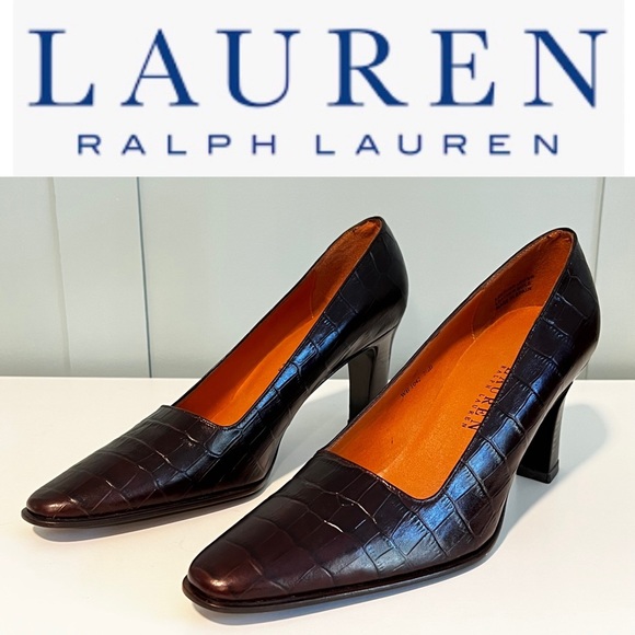 Lauren Ralph Lauren Shoes - Lauren Ralph Lauren Burgundy Embossed Shoes with Wooden Heels. Size 7 1/2. NWOB.